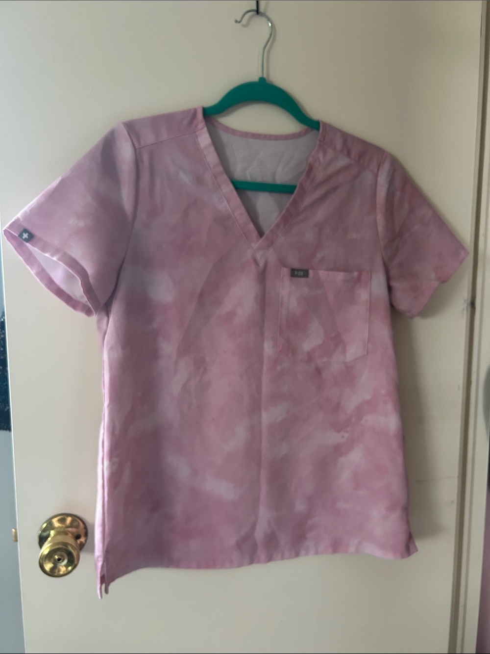 Figs Pink Cloud-Print V-Neck Scrub Top